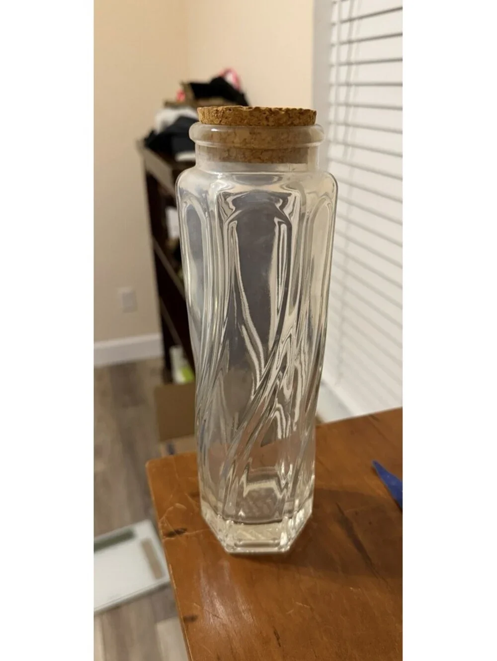 Vintage Ann's House Of  Nuts Clear Glass Jar with Cork Lid Twisted Glass